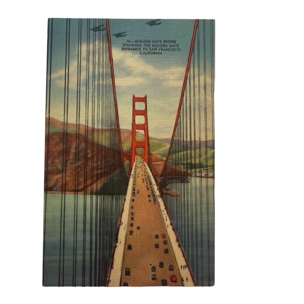 Vintage Postcard Golden Gate Bridge California Topographical Standard Postcard u